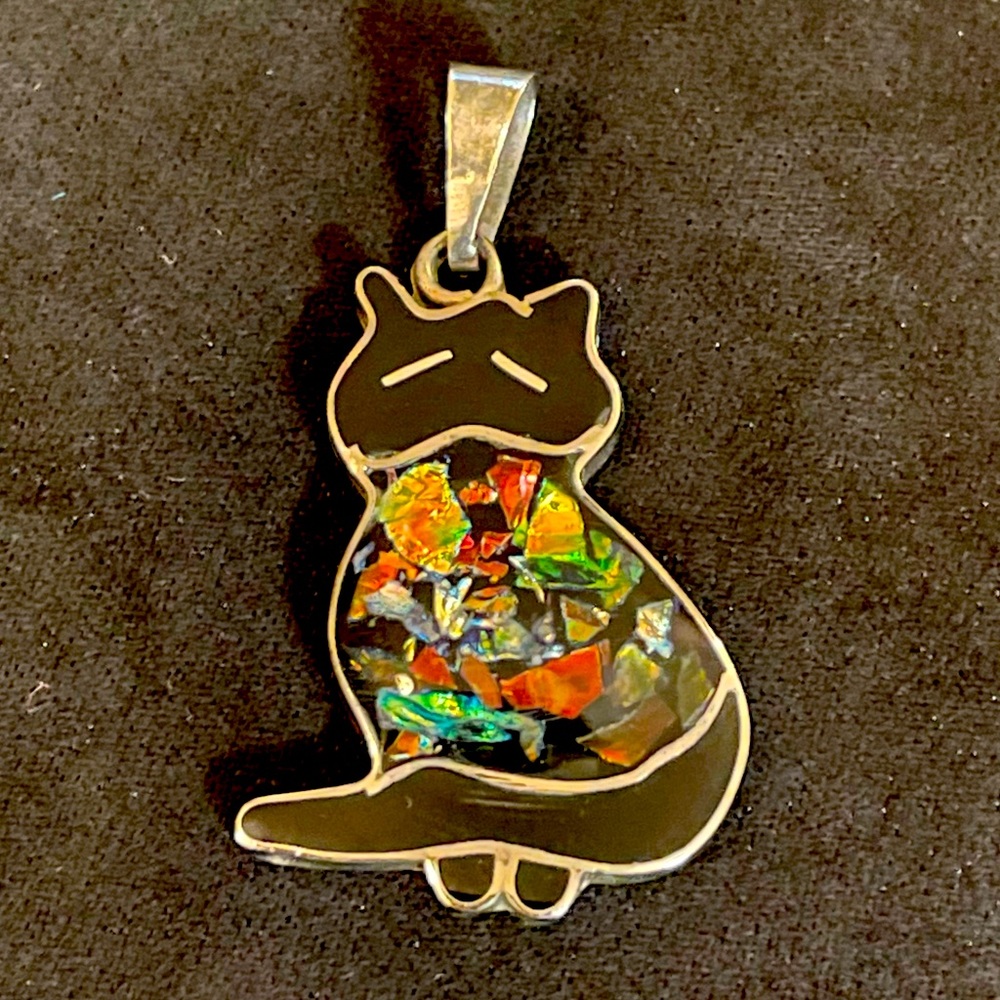 Sterling and Abalone Cat Charm/ Pendant 1 of a Kind